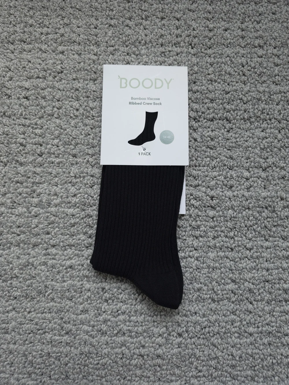 Boody Unisex Ribbed Bamboo Crew Socks - Black, 34-40